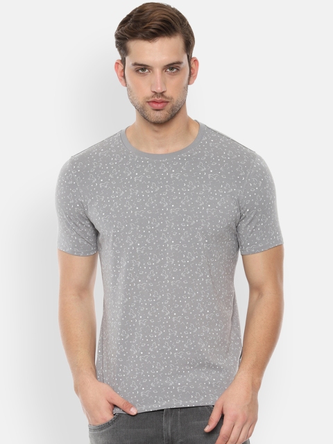 

V Dot Men Grey Printed Round Neck Slim Fit T-shirt