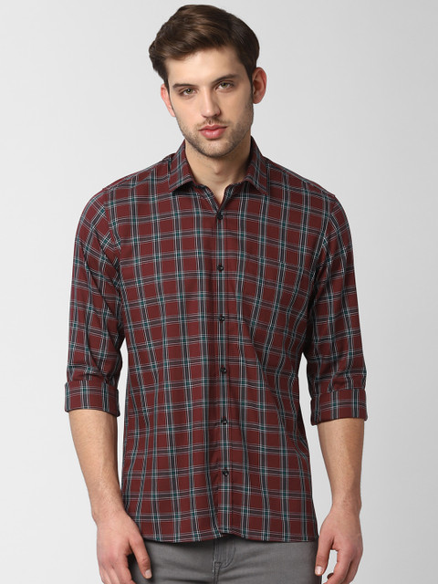 

Peter England Men Brown & Grey Regular Fit Checked Casual Shirt