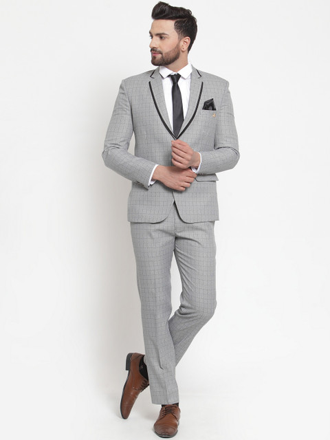 

LUXURAZI Men Grey Checked Single Breasted Slim-Fit Suit