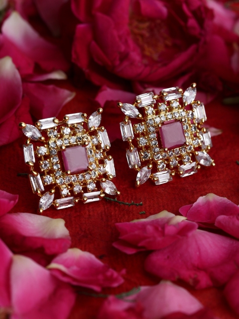 

Bhana Fashion Gold-Plated American Diamond Studs, Magenta