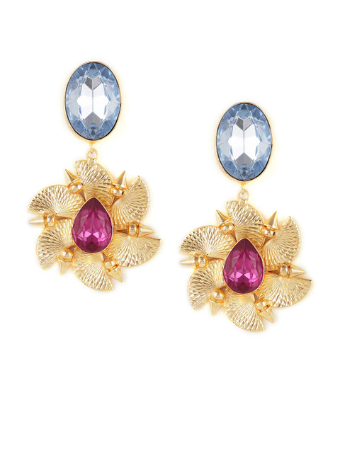 

ZeroKaata Gold-Plated & Blue Sapphire Floral Drop Earrings