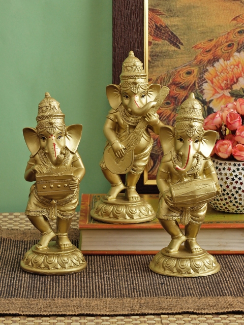 

TIED RIBBONS Set of 3 Gold-Toned Musical Ganesha Showpieces