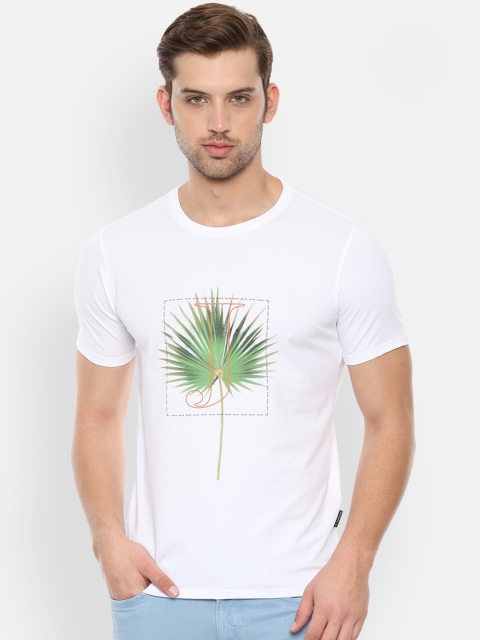 

V Dot Men White Printed Round Neck Slim Fit T-shirt