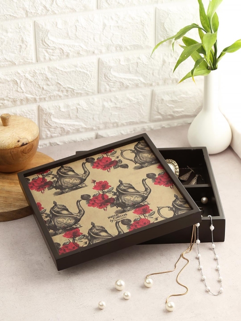 

India Circus by Krsnaa Mehta Cream-Coloured & Black Beige Mystic Rose Kettles Small Storage Box