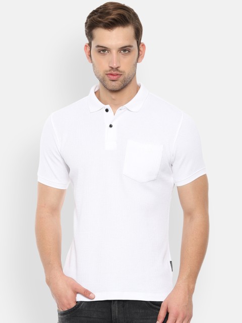 

Van Heusen Men White Self Design Polo Collar Pure Cotton T-shirt