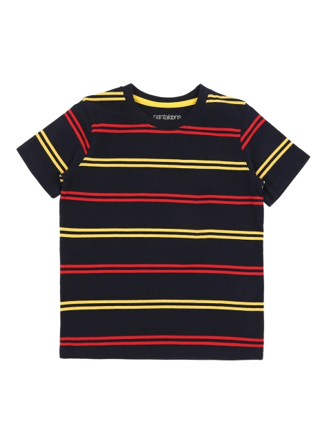 

Pantaloons Junior Boys Navy Blue Striped Round Neck Pure Cotton T-shirt