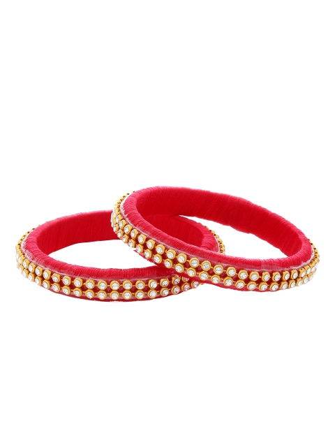 

AKSHARA Girls Set of 2 Red & Gold-Toned Stone-Studded Handcrafted Bangles
