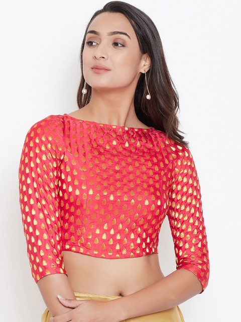 

Meee Women Red Printed Silk Crop Top