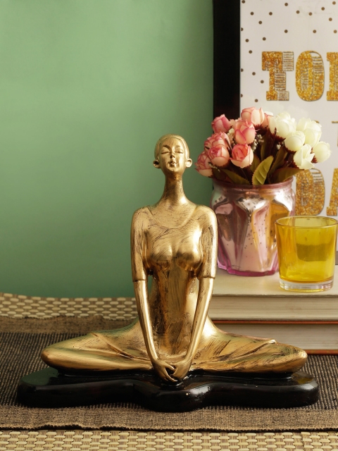 

TIED RIBBONS Gold-Toned & Black Yoga Lady Sculpture Showpiece