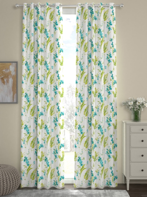 

ROSARA HOME White & Blue Set of 2 Long Door Sheer Curtains