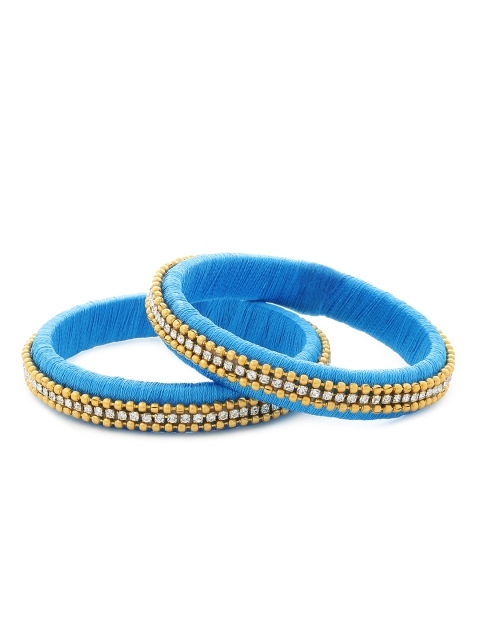 

AKSHARA Girls Set of 2 Blue & Gold-Toned Stone-Studded Handcrafted Bangles