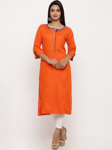 

BUYCLARA Women Orange Solid Straight Kurta