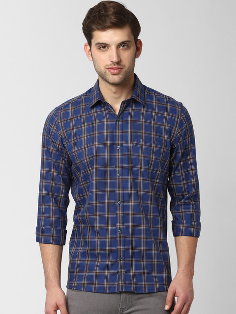 

Peter England Men Navy Blue & Brown Regular Fit Checked Casual Shirt