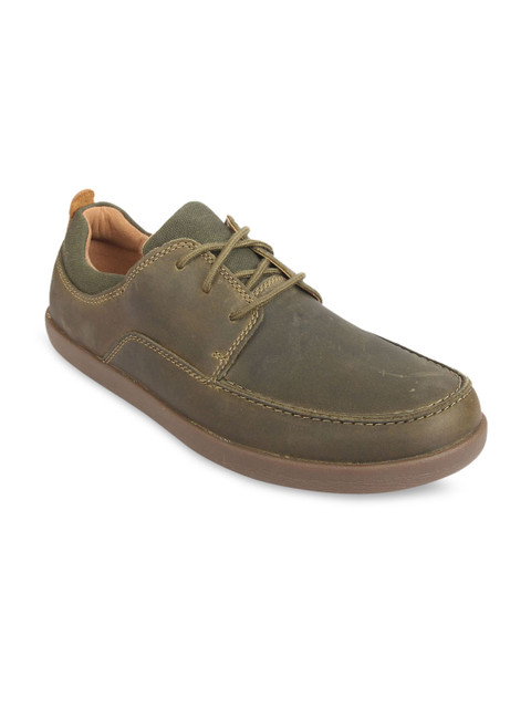 

Clarks Men Green Solid Leather Derbys