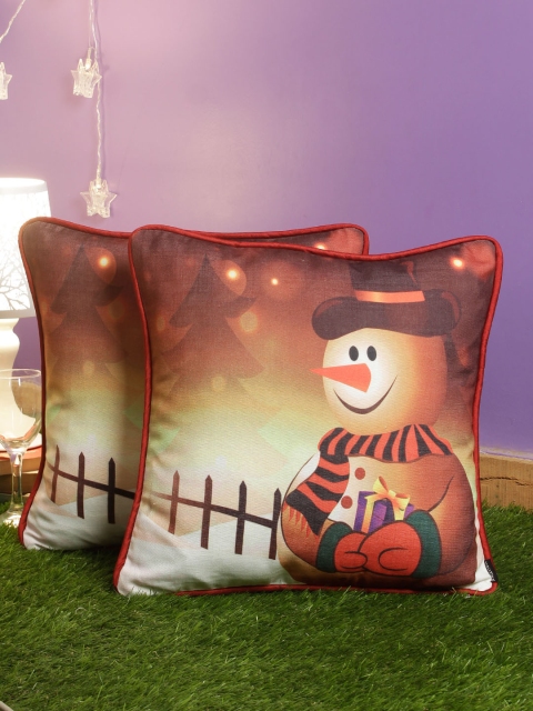 

Soumya Brown Set of 2 Quirky Square Cushion Covers