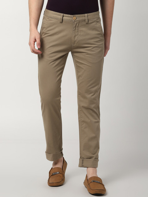 

Peter England Casuals Men Khaki Slim Fit Solid Regular Trousers
