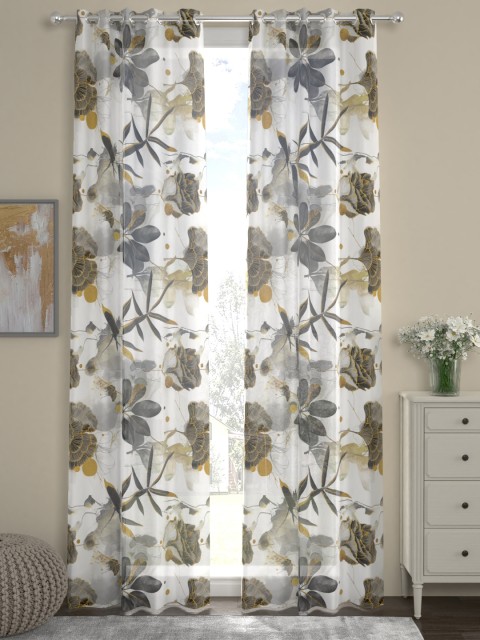 

ROSARA HOME White & Green Set of 2 Long Door Sheer Curtains