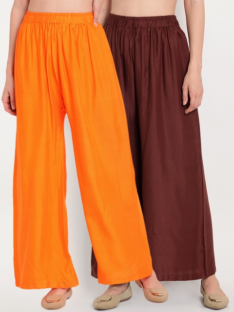 

TAG 7 Women Pack of 2 Solid Flared Palazzos, Brown