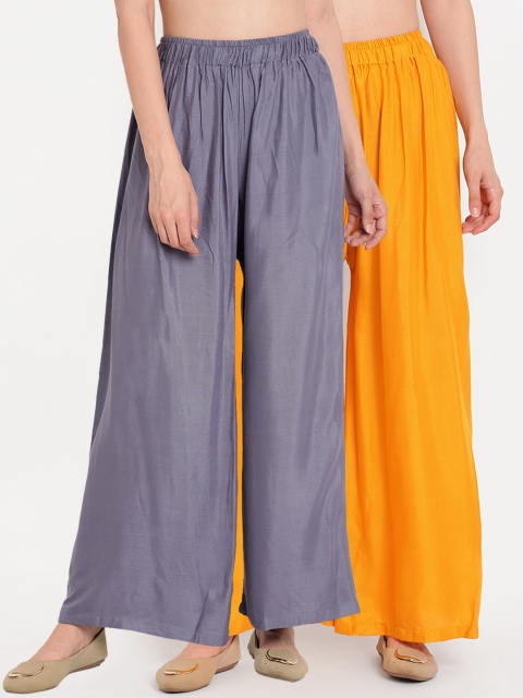 

TAG 7 Women Pack of 2 Solid Flared Palazzos, Grey