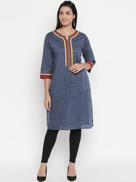 

RANGMANCH BY PANTALOONS Women Blue Printed Straight Kurta