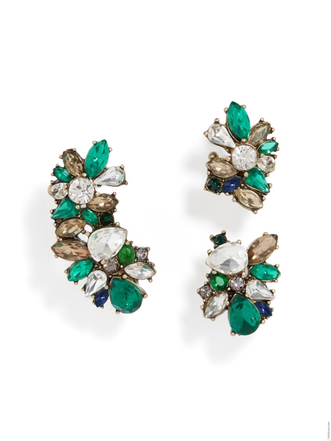 

Foxy Sperks Gold-Plated & Sea Green Embellished Stud Earrings