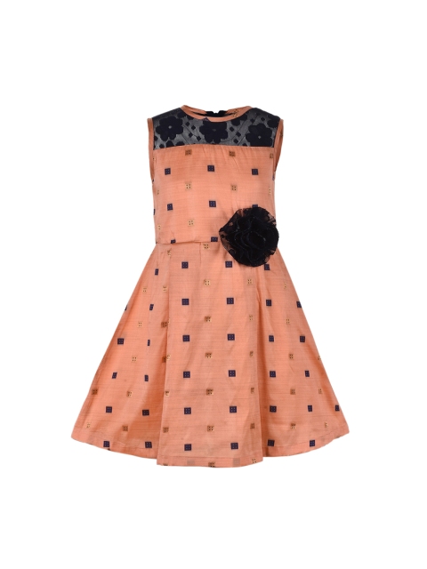 

Stylo Bug Girls Peach-Coloured Self Design Fit and Flare Dress