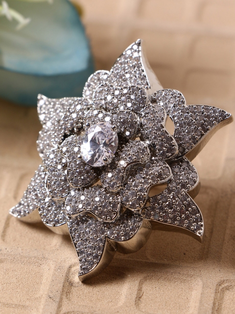 Bhana Fashion Silver-Plated & White AD-Studded Handcrafted Finger Ring