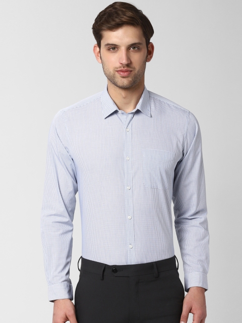 

Peter England Men Off-White & Blue Slim Fit Checked Formal Shirt