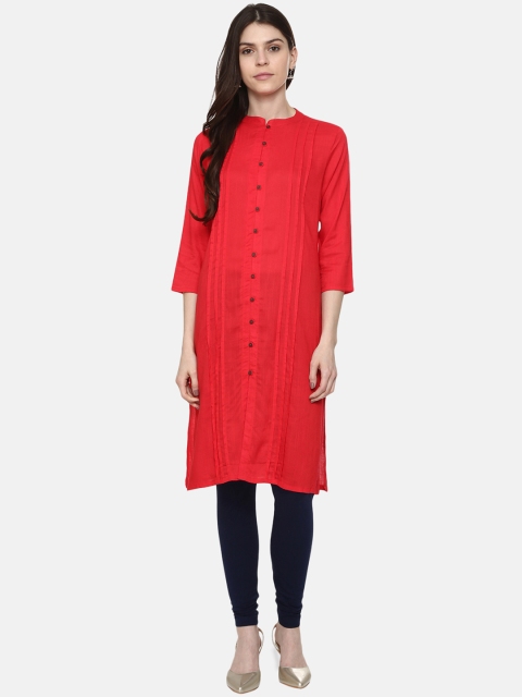 

People Women Red Solid Straight Kurta