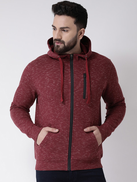 

Club York Men Maroon Solid Hooded Sweatshirt