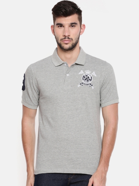 

Chennis Men Grey Melange Solid Polo Collar T-shirt