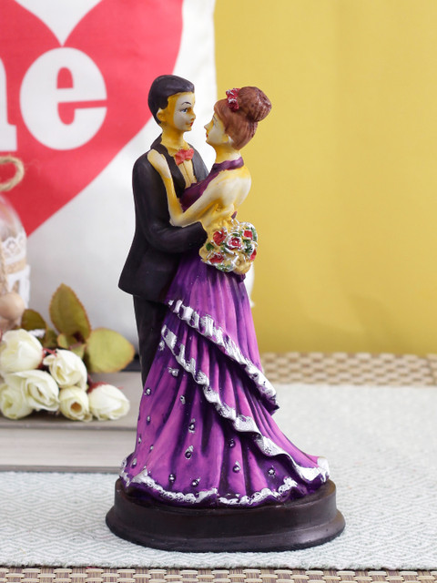 

TIED RIBBONS Black & Purple Loving Couple Statue Figurine Showpiece