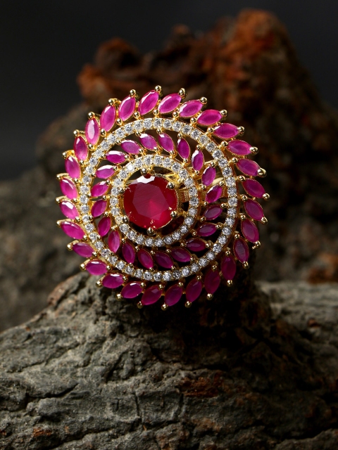 

Bhana Fashion Gold-Plated & Magenta AD-Studded Handcrafted Finger Ring