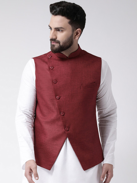 

TABARD Men Maroon Solid Pure Cotton Nehru Jacket