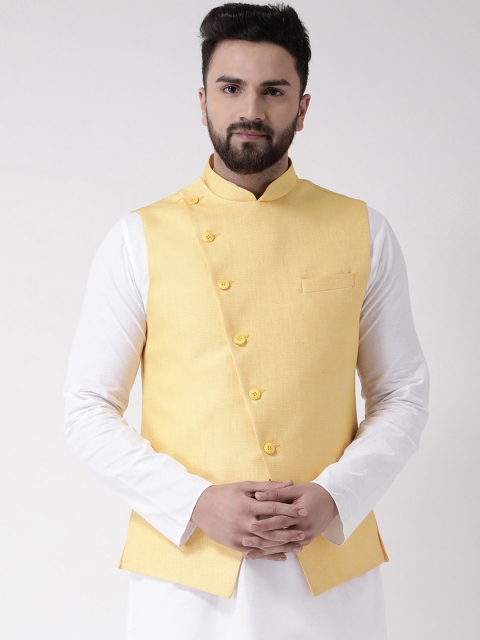 

TABARD Men Yellow Solid Pure Cotton Nehru Jacket