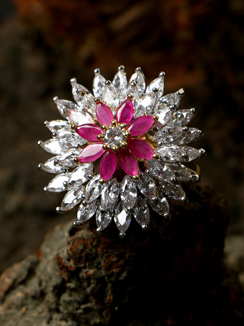 

Bhana Fashion Gold-Plated & Magenta AD-Studded Handcrafted Finger Ring