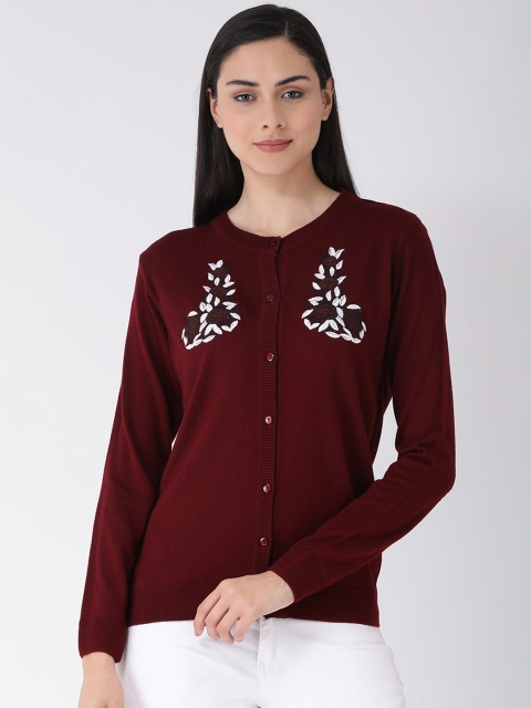 

Club York Women Maroon Embroidered Cardigan Sweater