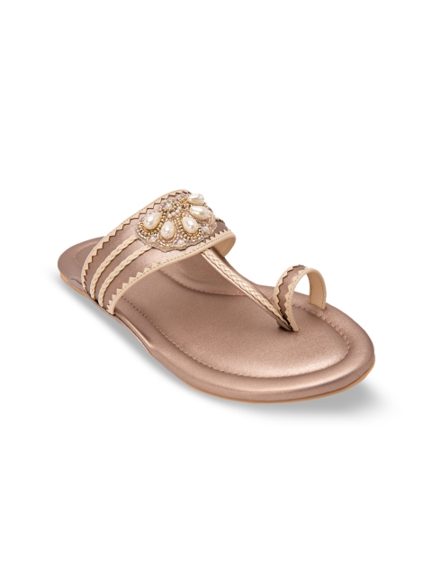 

Jivaana Women Brown Embellished One Toe Flats