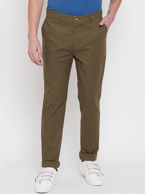 

JUMP USA Men Olive Green Slim Fit Solid Regular Trousers