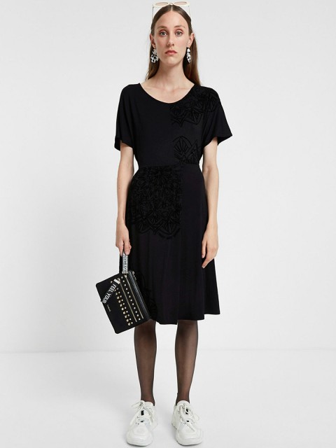 

Desigual Women Black Printed Fit and Flare Dress