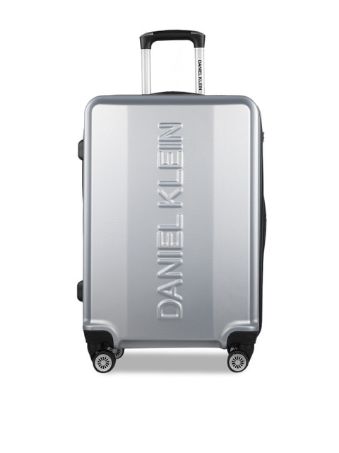 

Daniel Klein Unisex Silver-Toned Textured Hard-Sided Cabin Trolley Suitcase