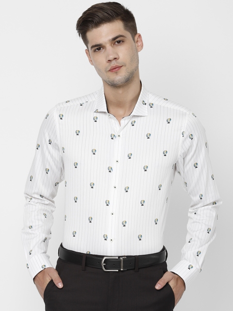 

SIMON CARTER LONDON Men White & Blue Printed Slim Fit Formal Shirt