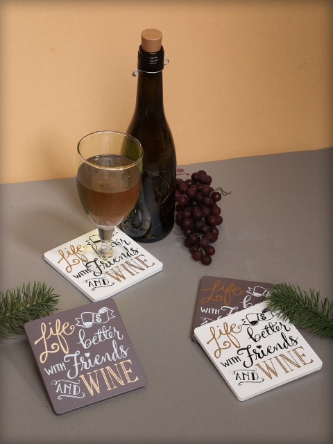 

Chumbak Set of 4 White & Brown Printed Coasters
