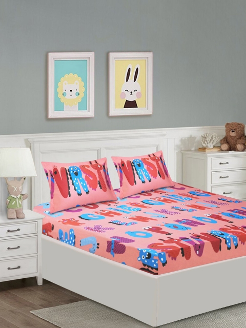 

Yellow Kite Pink Conversational 144 TC Cotton 1 Queen Bedsheet with 2 Pillow Covers