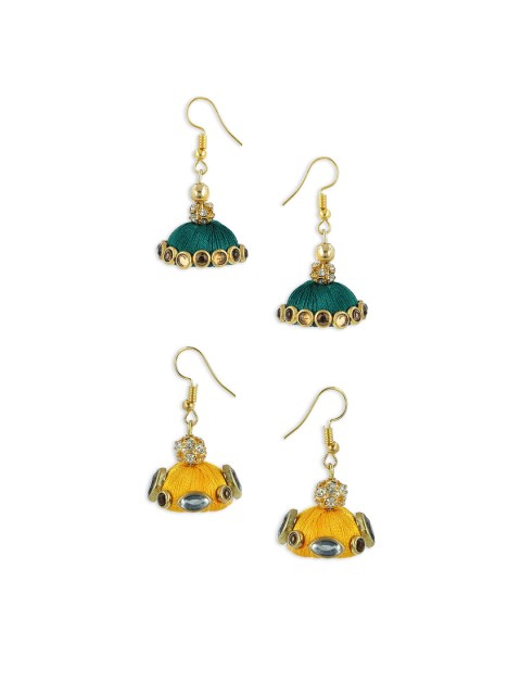 

AKSHARA Gold-Toned & Green Dome Shaped Drop Earrings