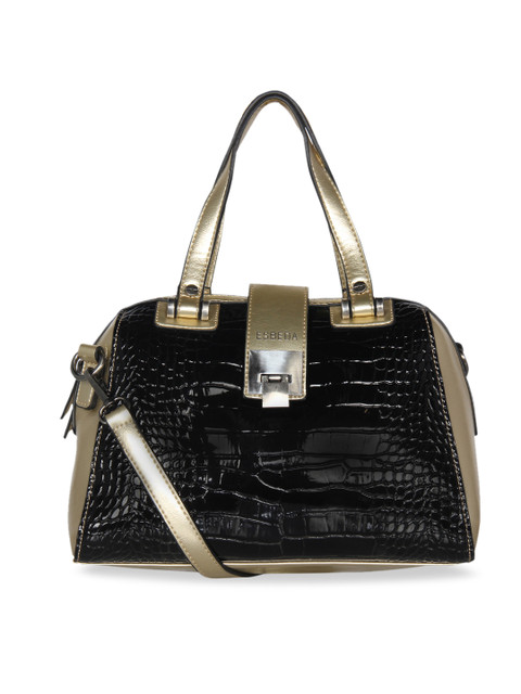 

ESBEDA Gold-Toned & Black Crocodile Skin Textured Shoulder Bag