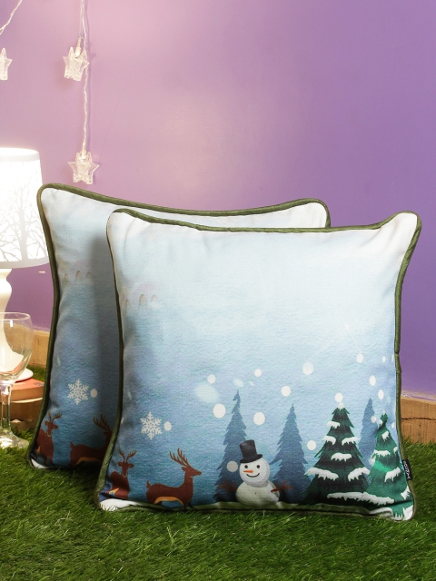

Soumya Blue Set of 2 Quirky Square Cushion Covers