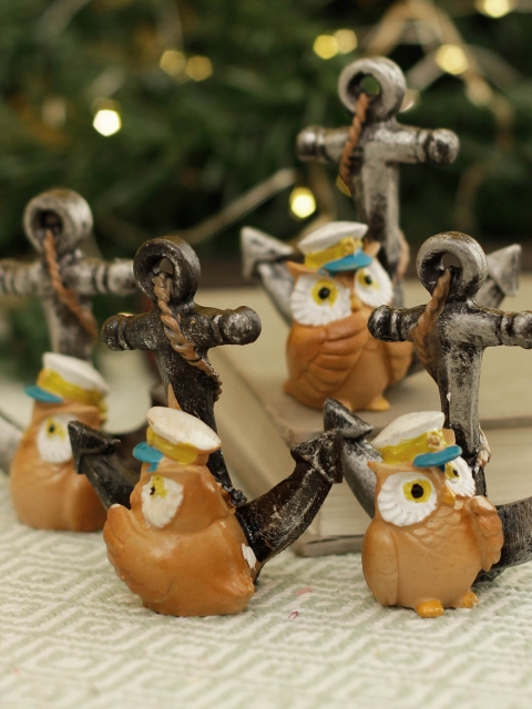 

TIED RIBBONS Set of 4 Brown & Black Owl Hanging Showpieces