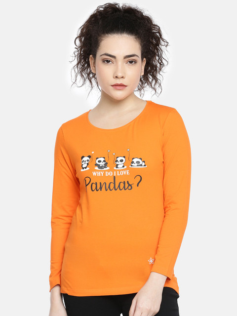 

Dollar Missy Women Orange Printed Round Neck T-shirt