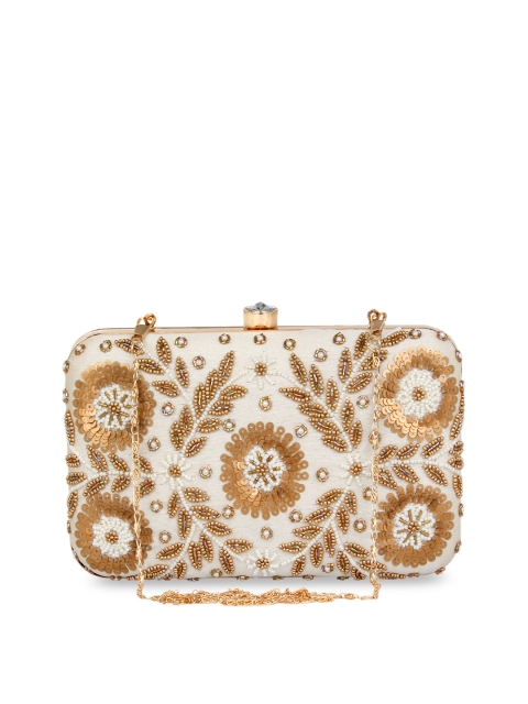 

Anekaant White & Gold-Toned Embellished Box Clutch